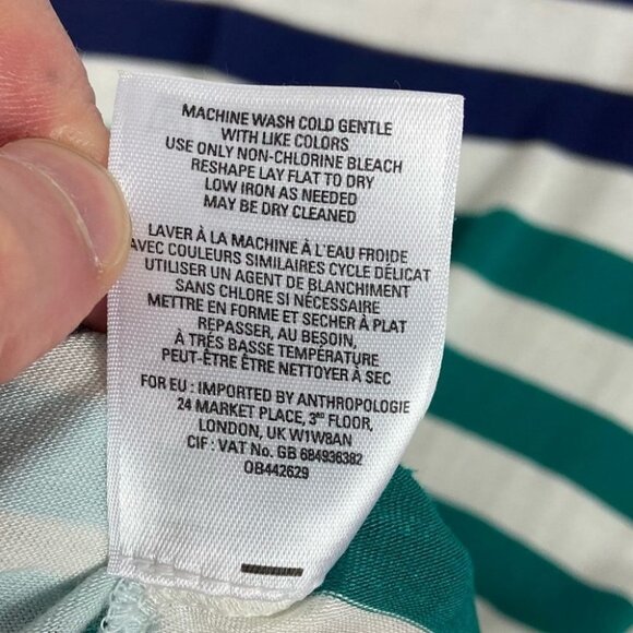 Anthropologie Striped Asymmetric Hem Short Sleeve Top‎ Size Small T-Shirt Blouse - Picture 6 of 12